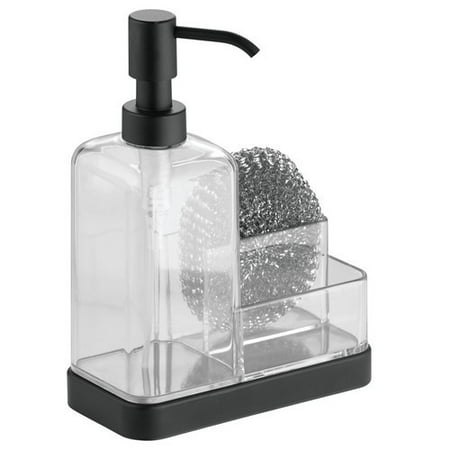 InterDesign Forma Kitchen Countertop Soap Pump Dispenser, Sponge, Scrubby Organizer, Clear/Matte