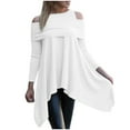 thumbnail image 1 of AherBiu Womens Ribbed Shirt Cold Shoulder Long Sleeve Crewneck Irregular Tunic Tops to Wear with Leggings, 1 of 5
