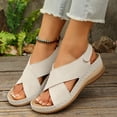 thumbnail image 5 of YgkuHd Women's Casual Wedge Sandals with Arch Support Thick Cushioned Footbed Adjustable Ankle Strap Peep Toe Beige,6.5, 5 of 9