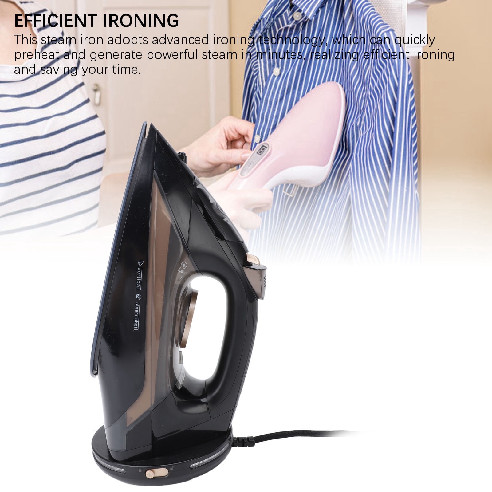 Rupoun 2200W Professional Steam Iron for Clothes with 14.2 fl oz (420ml) Water Tank, Large Portable Wet Dry Clothing Steamer for Home and Travel Use, Stainless Steel Soleplate, Blue/White