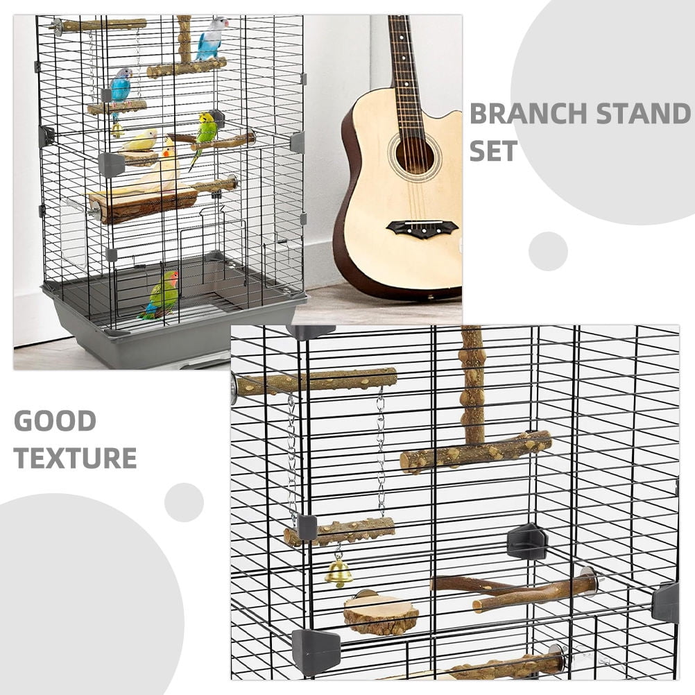 LITINKIMI 6pcs Wooden Bird Perch Stand for Parrots and Finches, Cage Accessory