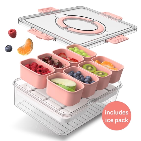 COOK WITH COLOR Snack Container with Ice Pack, Food Storage Containers, Meal Prep Containers, Coral