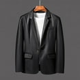 thumbnail image 2 of BiZtdJrK Mens Faux Leather Blazers Notched Lapel One Button Stylish Sport Coats Regular Fit Business Work Suit Jacket Black M, 2 of 10