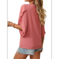 thumbnail image 3 of Blusas Informales Elegantes para Mujer, Blusas Asimétricas de Cuello en V para Trabajo, Camisas de Verano con Mangas con Volantes. Rojo Ladrillo S, 3 of 7