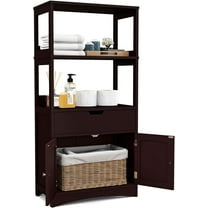 GLACER Large Bathroom Floor Cabinet, Freestanding Multipurpose Storage Cabinet with Drawer, 2 Open Shelves and Cupboard, Excellent for Bathroom, Kitchen or Living Room, 24 x 13 x 48 inches (Espresso)