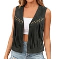 thumbnail image 4 of Lixiuxyad Women's Suede Fringe Vest Western Cowgirl Sleeveless Open-Front Tassel Cropped Tops,Black, 4 of 7