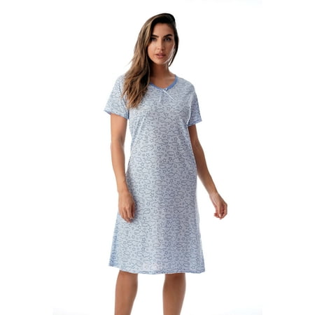 

Just Love Women s Nightgown Sleep Dress - Soft and Comfortable Short Sleeve Sleepwear (Navy - Celestial Stripe 2X Plus)