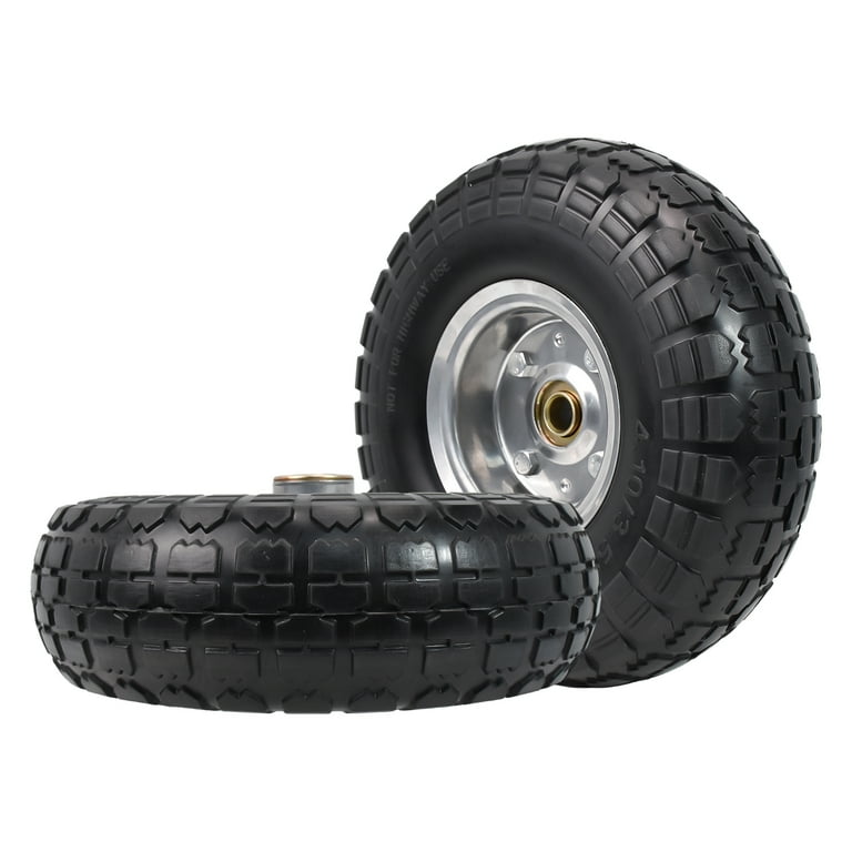 2x 10" Flat Free Solid Tire Wheel – 4.10/3.50-4, Hand Truck Wagon Wheelbarrow
