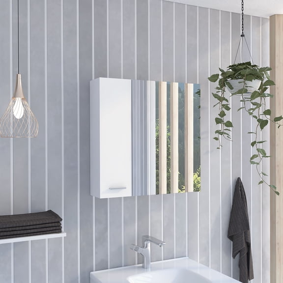 Bathroom Vanity, 4-Shelf Bathroom Medicine Cabinet with Mirror, White Bathroom Storage Cabinet,Particle Board Bathroom Shelving, Bath & Faucets Bathroom Storage