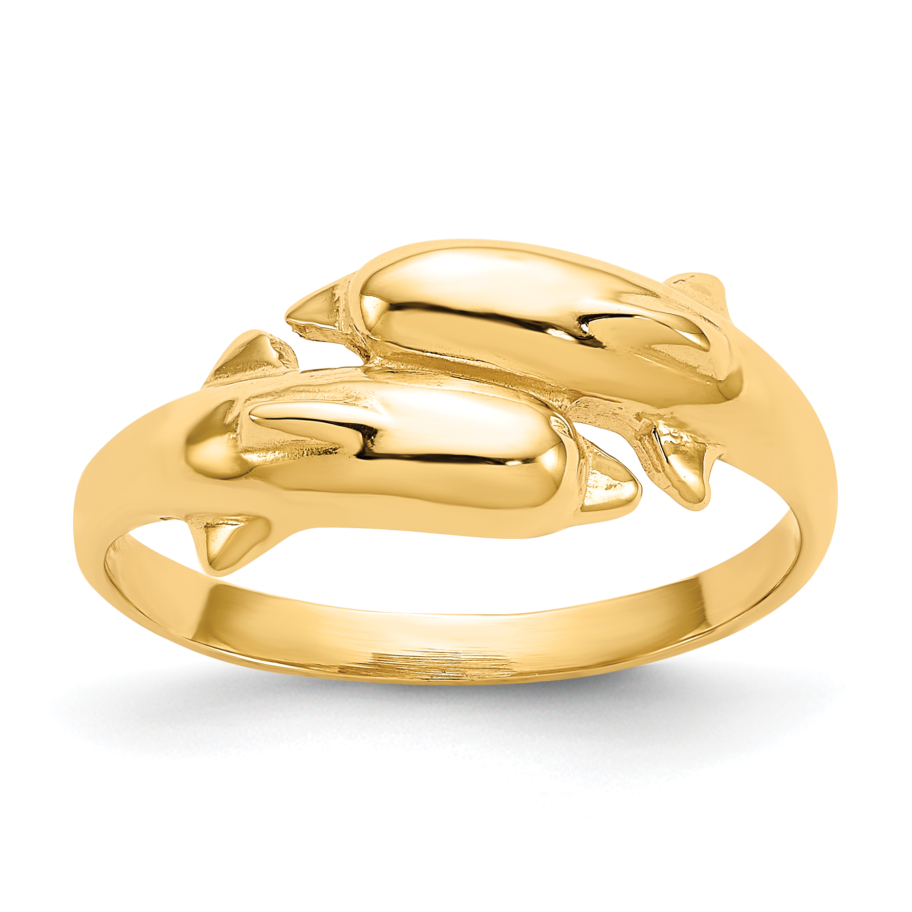 14k Yellow Gold Sea Dolphin Ocean Fish Beach Nautical Ring Animal Shell Life