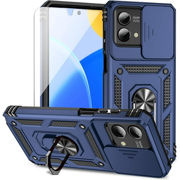 HCTian for Moto G Stylus 5G 2023 Case, Silver w/ Slide Camera Military-Grade, Shock Absorption, Kickstand, Magnetic Ring Holder, Protective Phone Case