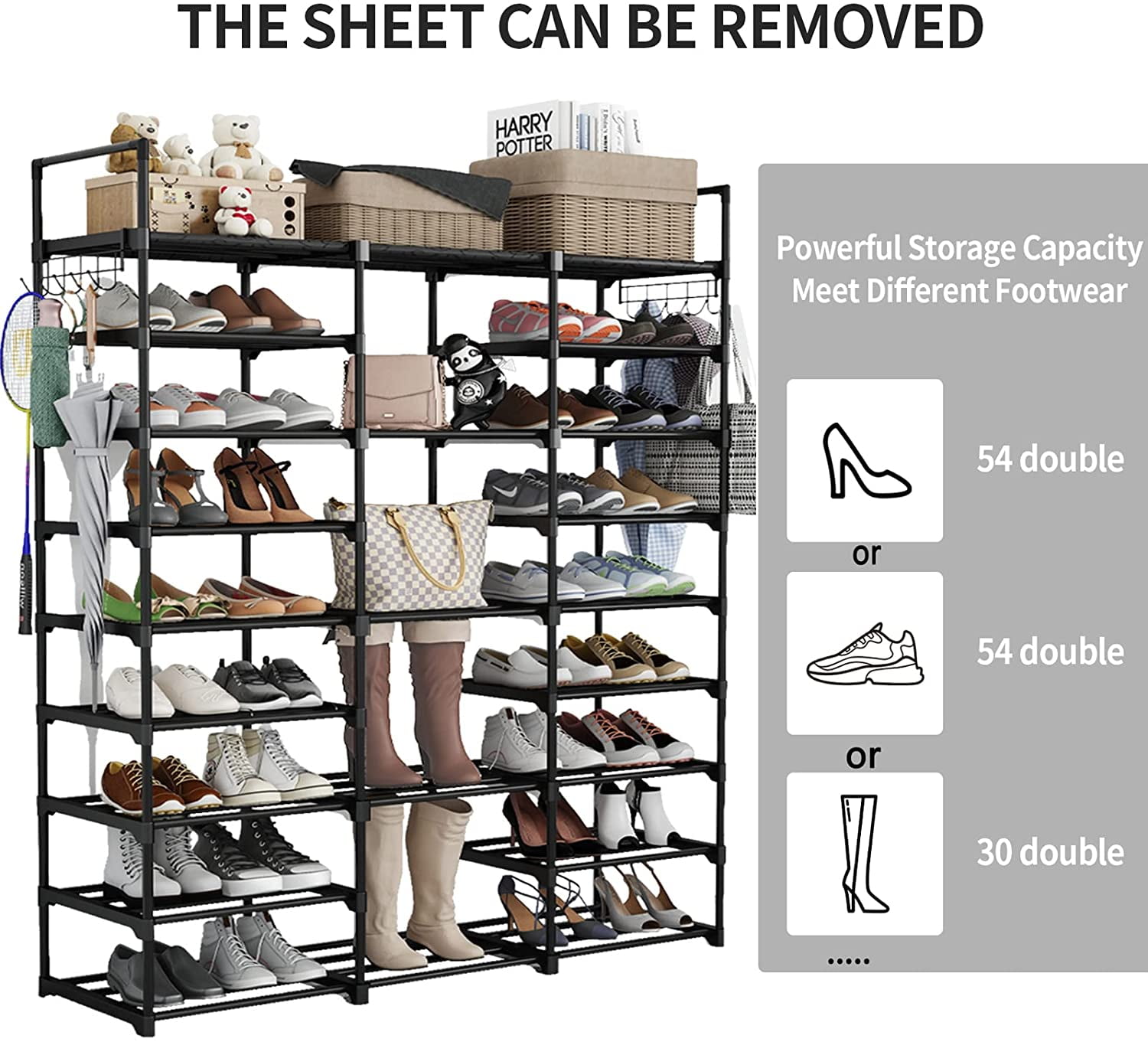 rirpuae 9-tier shoe rack storage organizer, shoe shelf for holds 50