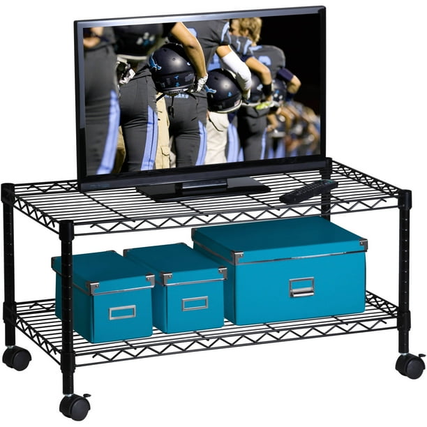 Honey Can Do Steel Media Rolling Cart with 2 Adjustable Shelves, Black