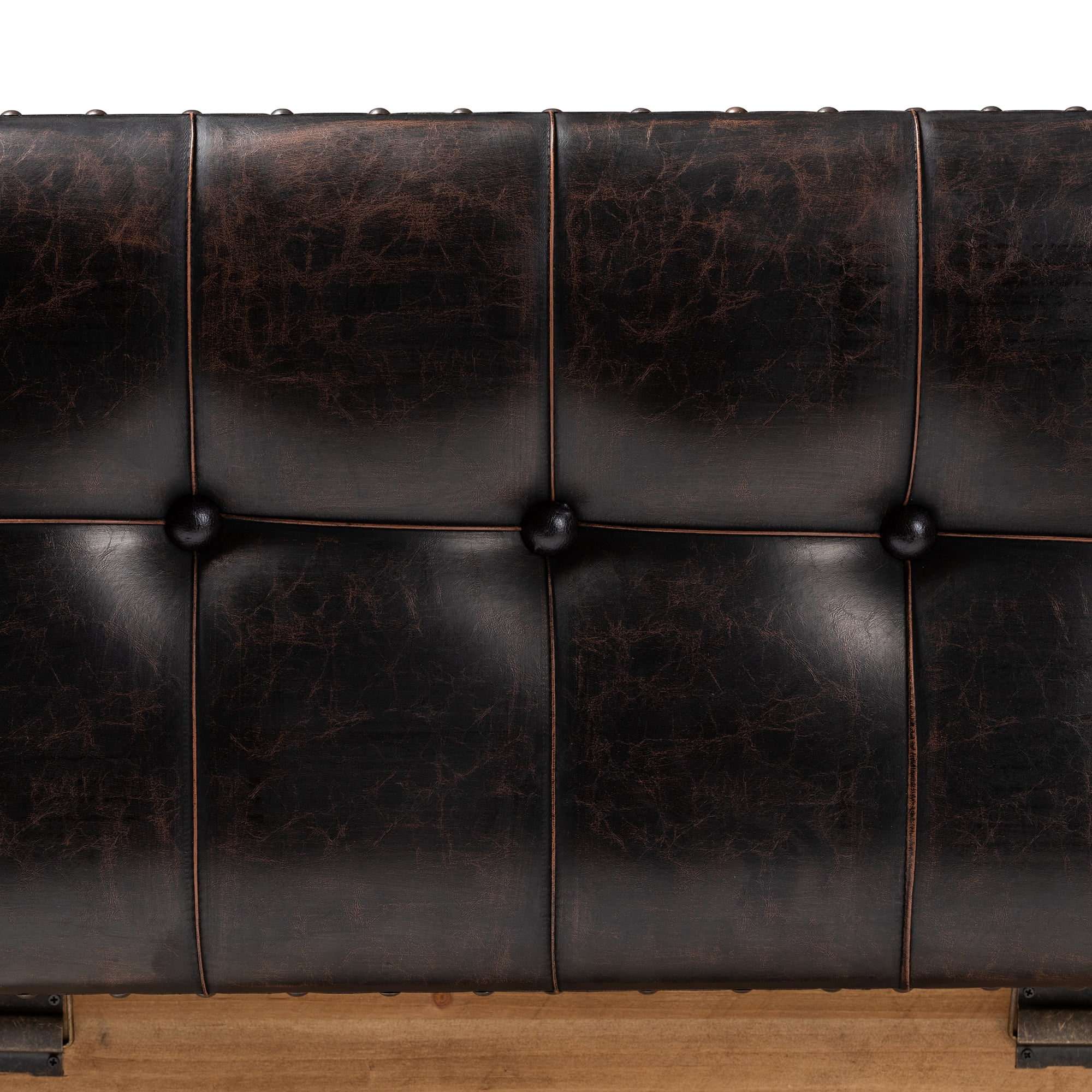 Baxton Studio Marelli Rustic Dark Brown Faux Leather Upholstered 2-Piece Wood Storage Trunk Ottoman Set