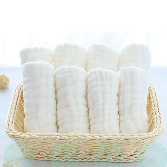 Miqool 10 Pack Muslin Burp Cloths for Baby - Soft Cotton Baby Washcloths - Absorbent Milk Spit Up Rags - Reusable Diapers for Unisex Boys Girls - White