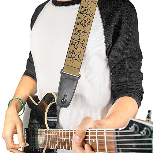 Grateful Dead Guitar Strap, Dancing Bears Tan Black, 2 Inches Wide