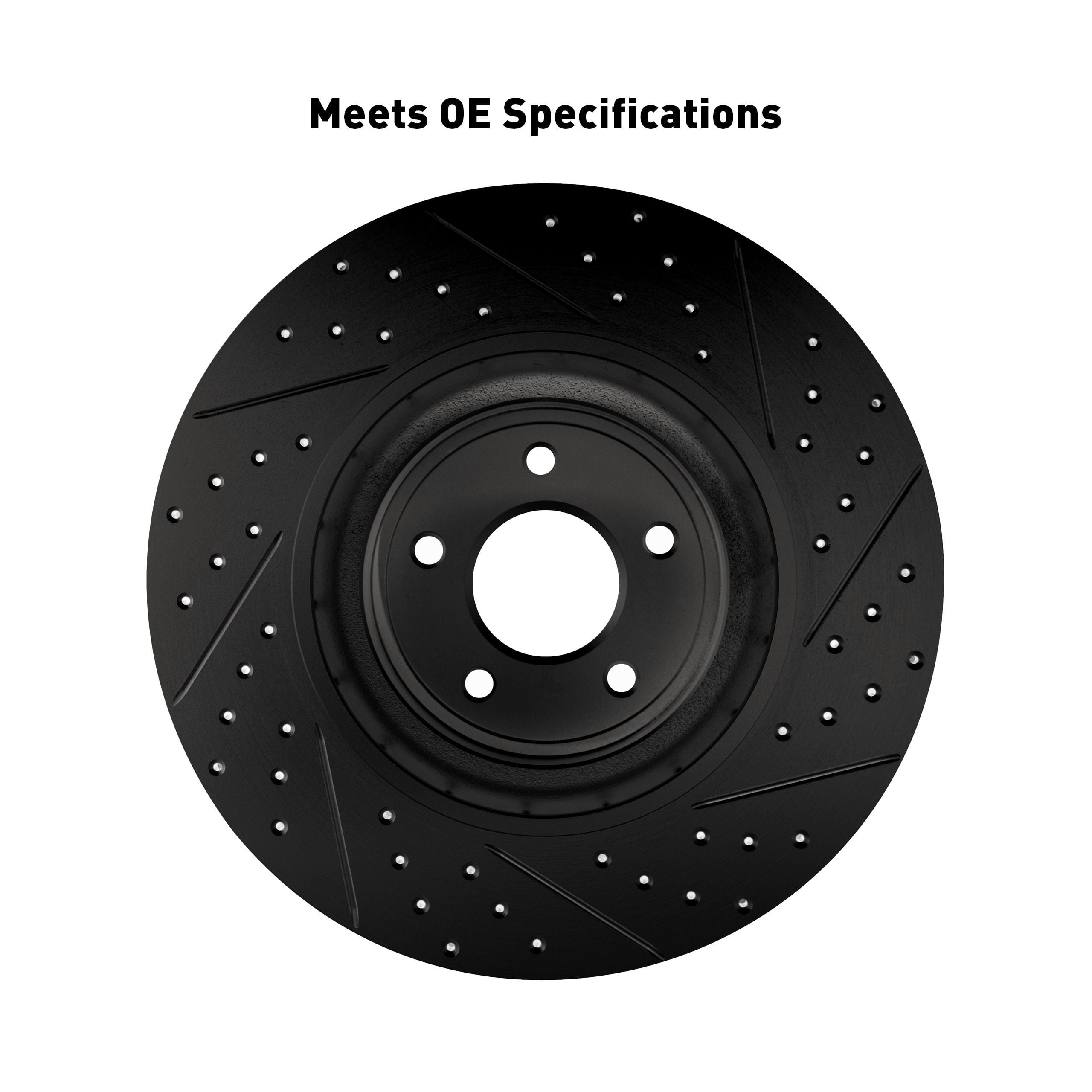 Dynamic Friction Company Rear Brake Rotors-Drilled and Slotted-Black with 3000 Series Ceramic Brake Pads includes Hardware 8312-54207 Fits select: 2012-2014 FORD F150