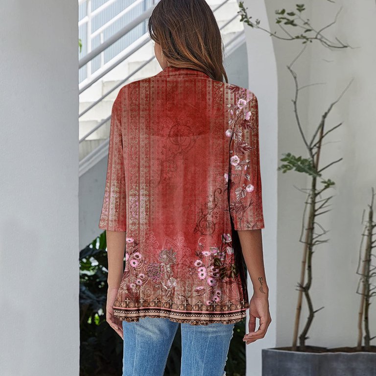 TQWQT Sheer Cardigans for Women Summer 3/4 Sleeve Open Front