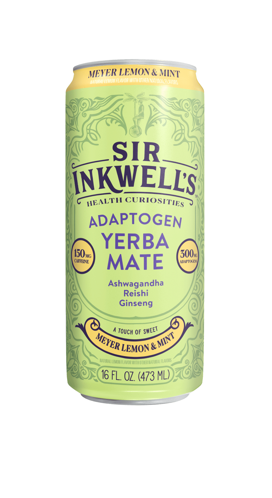 Sir Inkwell's Adaptogen Yerba Mate Tea, Meyer Lemon & Mint Flavor, 16 oz, 12 Pack