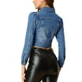 thumbnail image 3 of INSPIRE CHIC Women's Classic Casual Puff Sleeve Button Down Cropp Denim Jacket XL Blue, 3 of 7