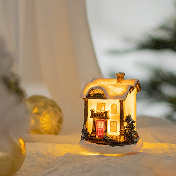 Fiudx Decoración Del Hogar Decoración De La Casa De Resina Navideña Decoraciones Microscape Regalos Manualidades Navideñas Luz Cálida Led Casa De Resina Navideña Decoración Navideña Escritorio Para E
