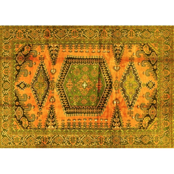 Ahgly Company Machine Washable Indoor Rectangle Persian Yellow Traditional Area Rugs, 2' x 5'