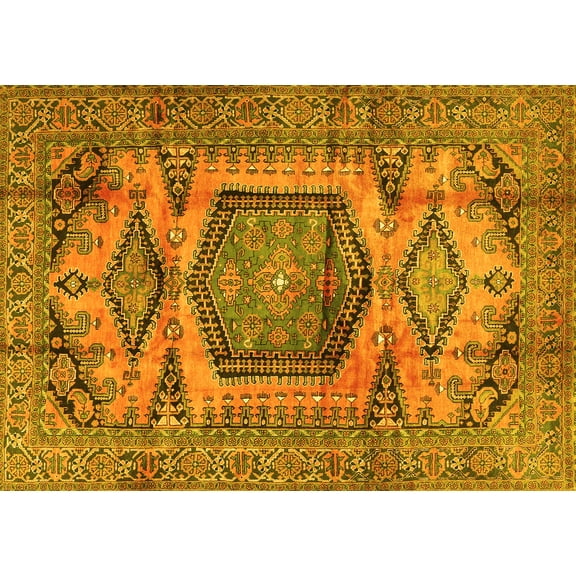 Ahgly Company Machine Washable Indoor Rectangle Persian Yellow Traditional Area Rugs, 5' x 7'