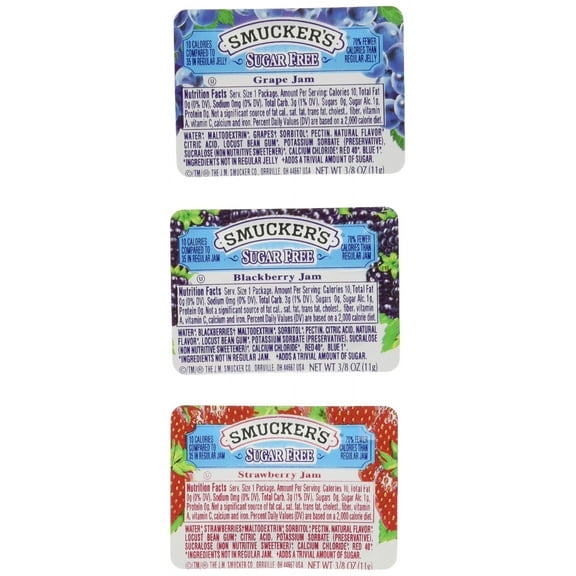 Smuckers Assorted Sugar Free Jam, 3/8 Ounce -- 200 per case.