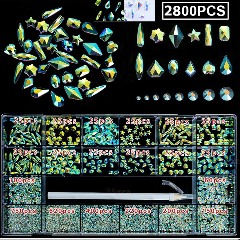 ROZYARD Glass Nail Rhinestones Crystal Nail Gems Stones Multi Shapes Gem Nail Decoration