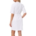 thumbnail image 3 of Bata de baño INSPIRE CHIC para mujer, de waffle, con mangas cortas, cintas de envoltura, ropa de casa suave con bolsillo, blanca, 3 of 6