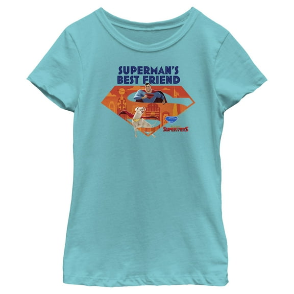 Girl's DC League of Super-Pets Superman's Best Friend Krypto Logo Graphic Tee Tahiti Blue Medium