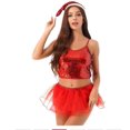 thumbnail image 1 of Mujeres Navidad Juego de rol Disfraces Lentejuelas brillantes Correa ajustable Cuello en V Cami Top Falda de tul esponjoso con sombrero Su, 1 of 2