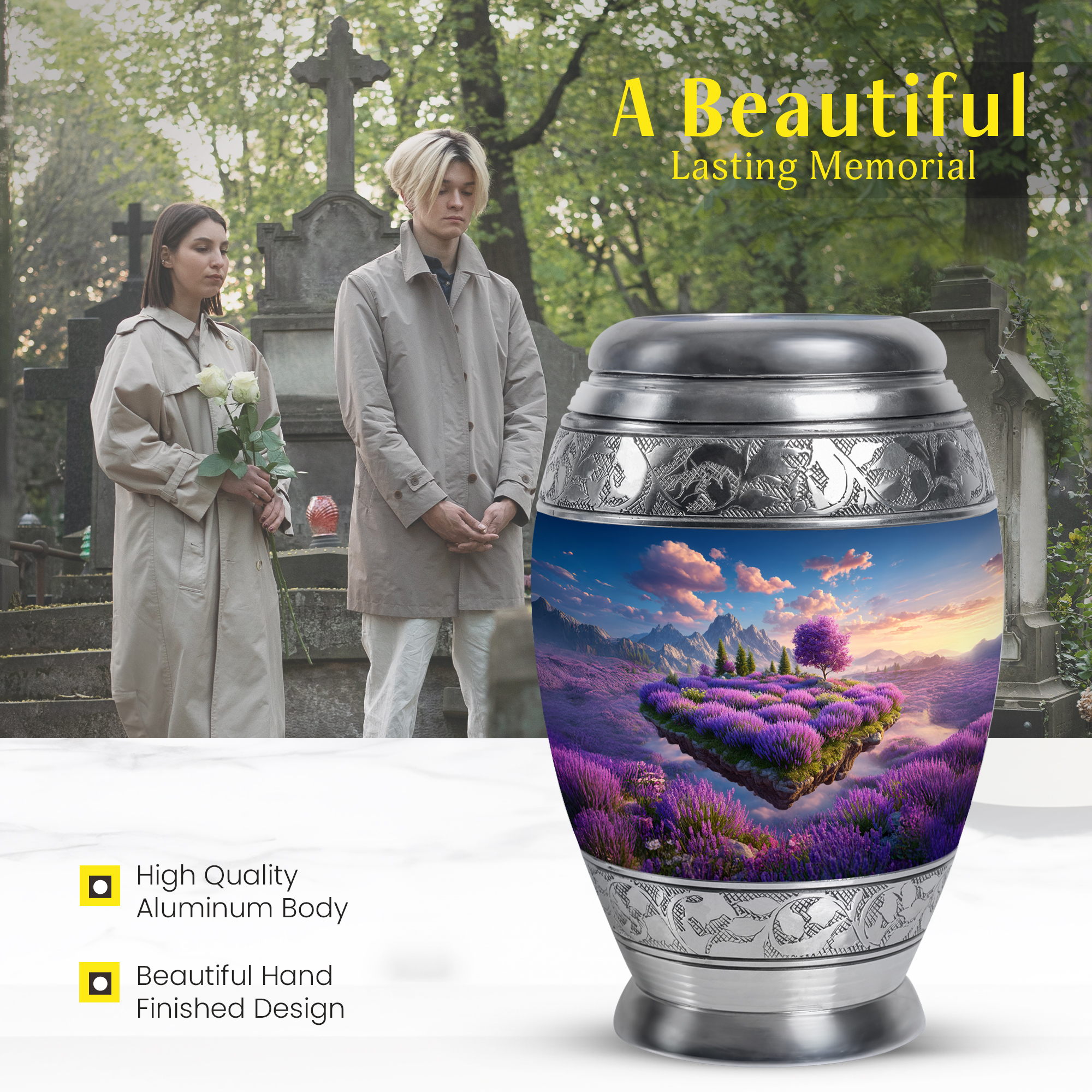 MUKTIVE Lavender Grass Keepsake Urn for Ashes Adult Male, Mountain Cremation Urns for Human for Mom, Tree Burial Ashes Holder, Handcrafted Mini Funeral Memorial Gift for Dad, 3 Inch