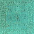 thumbnail image 1 of Ahgly Company Machine Washable Indoor Square Oriental Turquoise Blue Industrial Area Rugs, 5' Square, 1 of 4