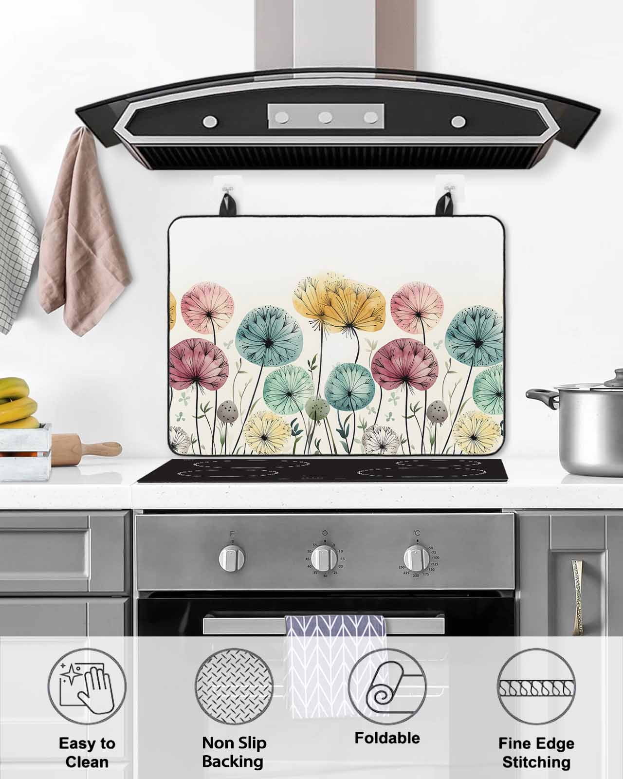 nqOlkjepod Large Induction Cooktop Protector Mat 36"x21", Spring Floral Stove Top Covers for Electric Stove, Modern Abstract Art Farmhouse Botanical Stove Burner Cover Mats, Glass Top Stove Cover