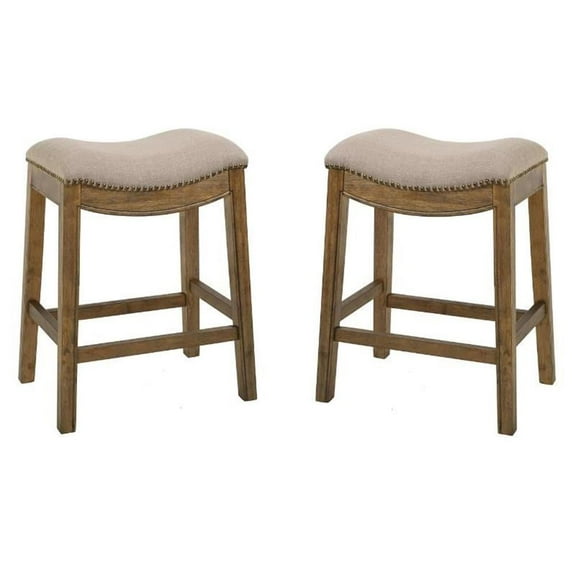 Home Square 25" Saddle Wood Counter Height Stool in Cream - Set of 2