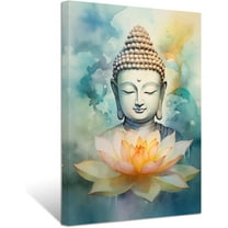 ZHONGYUTONG Buddha Painting Wall Art Teal Buddha with Lotus Flowers Canvas Prints Spa Artwork Zen Decor for Spiritual Meditation Yoga Room Framed (12.00" x 18.00")