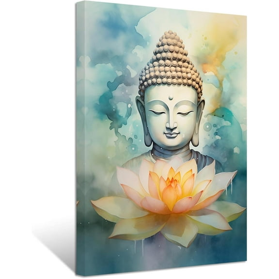 ZHONGYUTONG Buddha Painting Wall Art Teal Buddha with Lotus Flowers Canvas Prints Spa Artwork Zen Decor for Spiritual Meditation Yoga Room Framed (12.00" x 18.00")