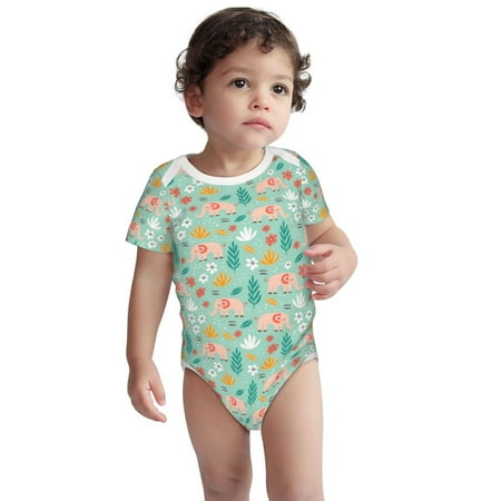 

Haiem Elephant and Flowers Printed Unisex-Baby Short Sleeve Onesies Bodysuits Unisex Babies Snap-Up Rompers-3 Months