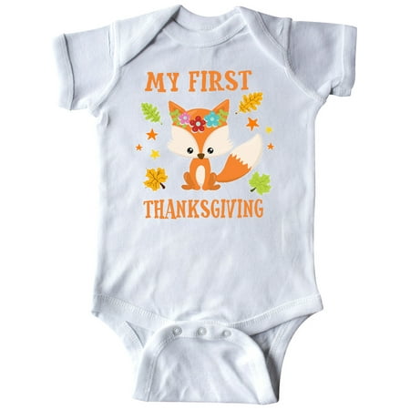

Inktastic My First Thanksgiving with Fall Fox and Leaves Gift Baby Boy or Baby Girl Bodysuit