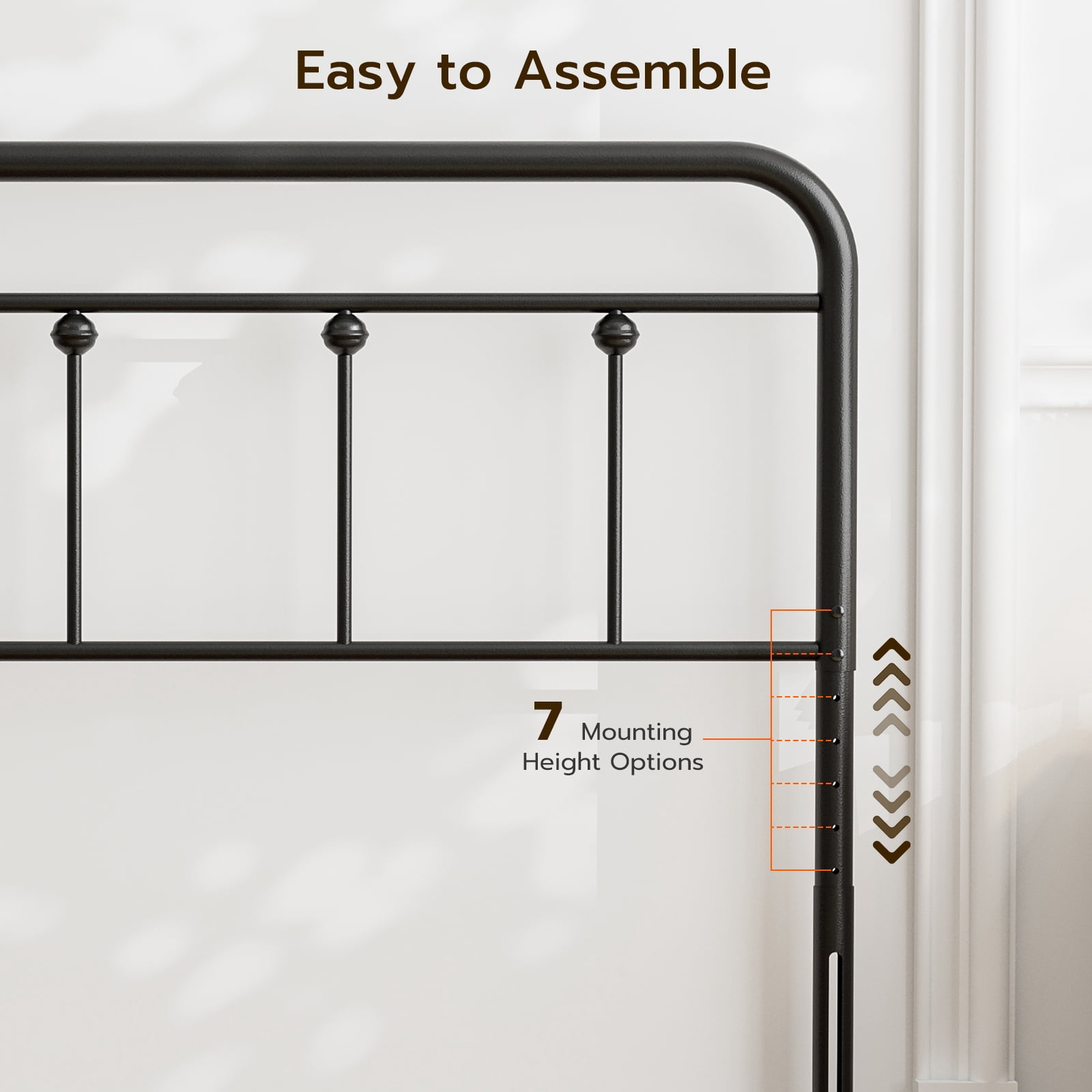 SIKHST Full Size Headboard with Black Metal Construction, Adjustable Height, Spindle Detail and Elegant Curves Design, Farmhouse and Vintage Style,Steel Headboard Only for Bedroom