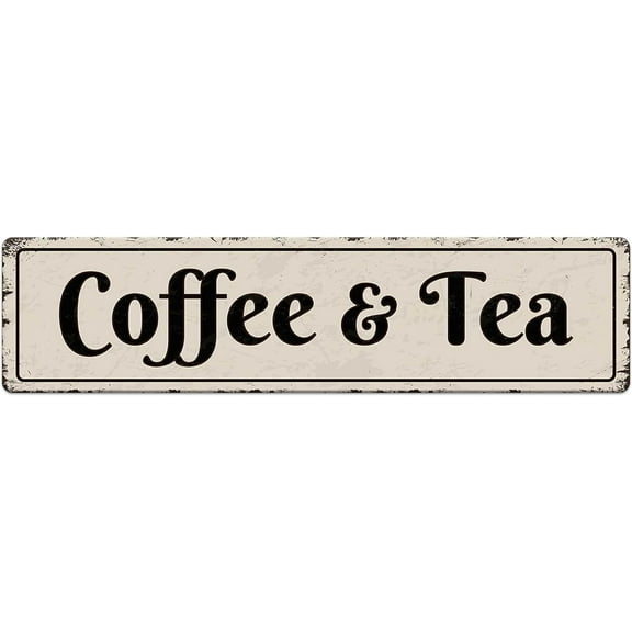 Coffee & Tea Griege Metal Sign Coffee Corner Decoration Home Kitchen Farmhouse Wall Decor Coffee Bar Funny Inspirational Poster Wall Art Decorative Plaque Coffee Lover Gift 4"x16"