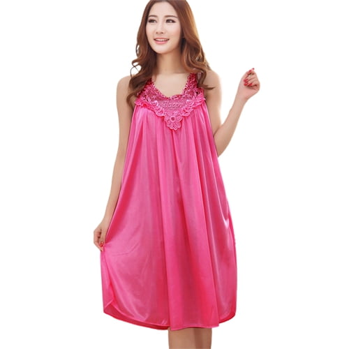 Women Pajama Strap Night Dress Ladies Satin Silk Lingerie Sleepwear  Nightgown