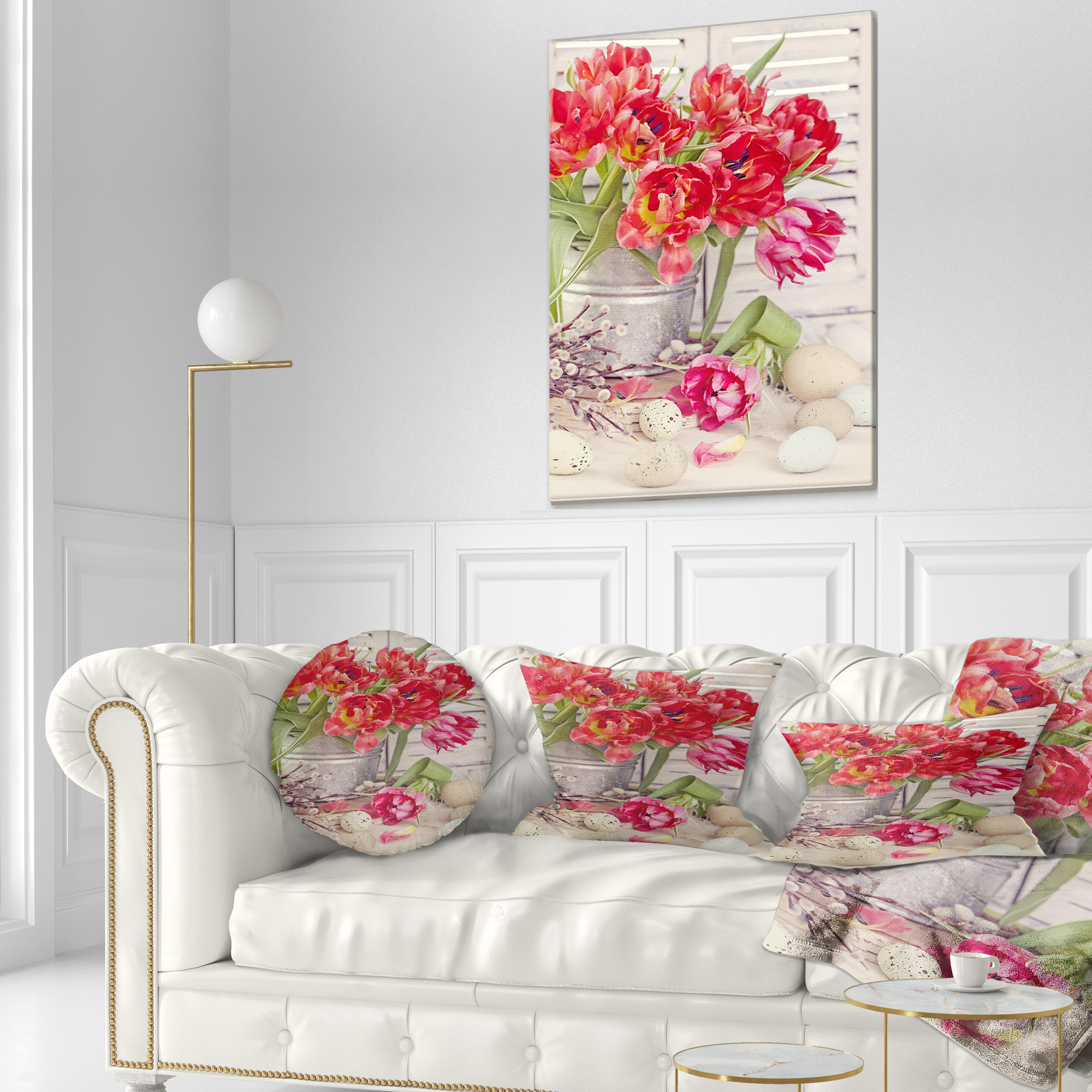 Designart Tulip Flowers and Easter Eggs - Floral Throw Pillow - 12x20