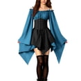 thumbnail image 3 of KICILVS Gothic Dresses for Women Off Shoulder Bell Sleeve Patchwork Corset Waist Layered Flowy Witch Theme Mini Dress Blue, 3 of 5