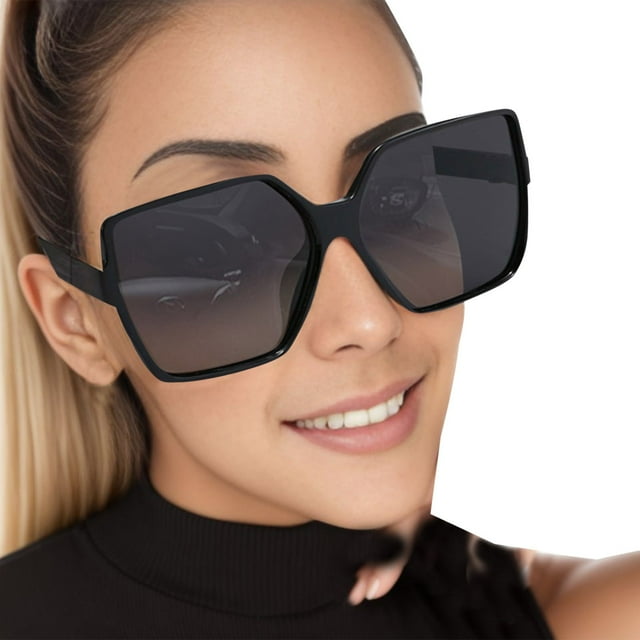 TIEVOSA Lunettes de Soleil pour Femmes Personnalité Grande Monture Lunettes de Soleil Mode (Noir)