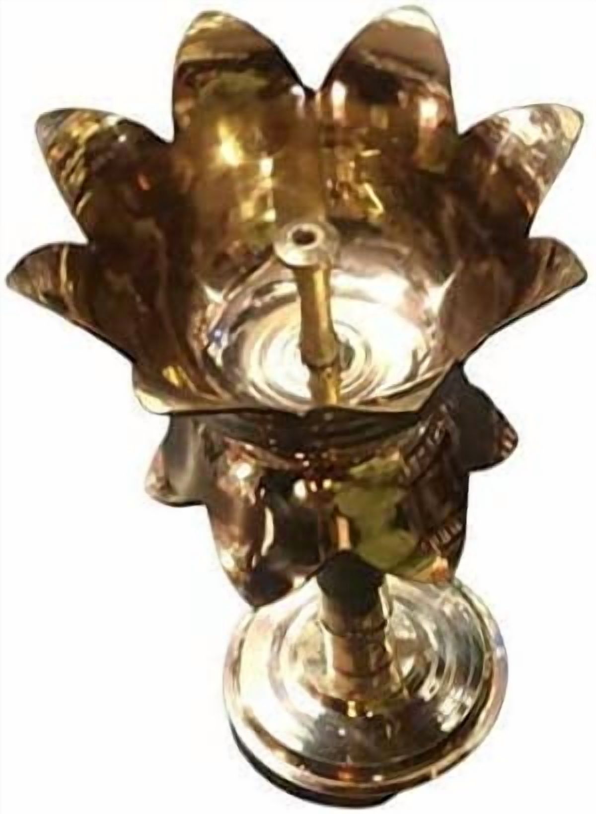 Brass Elegent Lotus Design Oil Lamp/Diya/Deep/Deepak With Stand (Approx. 14 cm Tall) Akhand Diya