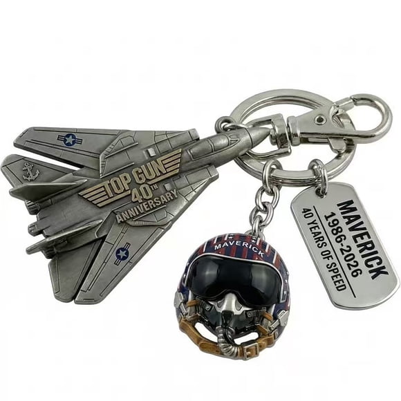 Llavero del 40.º aniversario de Top Gun, dije de metal de avión de combate y casco de piloto, el mejor recuerdo para tu compañero de ala