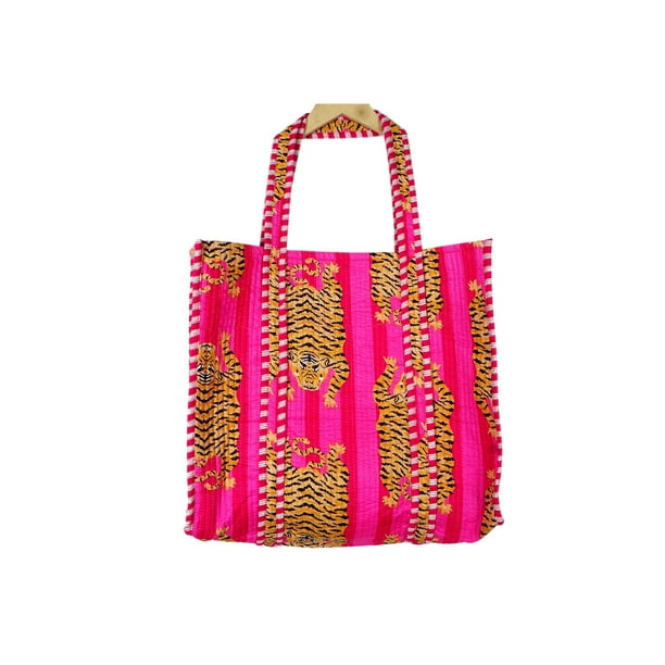 Bolsa acolchada de algodón reversible hecha a mano multicolor