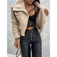 thumbnail image 4 of Lambswool Cropped Jacket Women Oversized Motorcycle Coats Fall Fashion Outfits Winter Clothes Beige S, 4 of 8